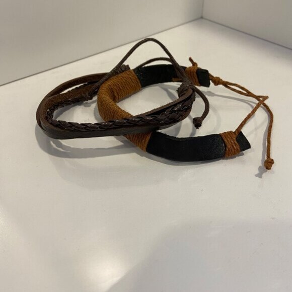 Multi-Layered genuine Leather  Rope Bracelet Set of 2 Unisex funky brown - Picture 10 of 12